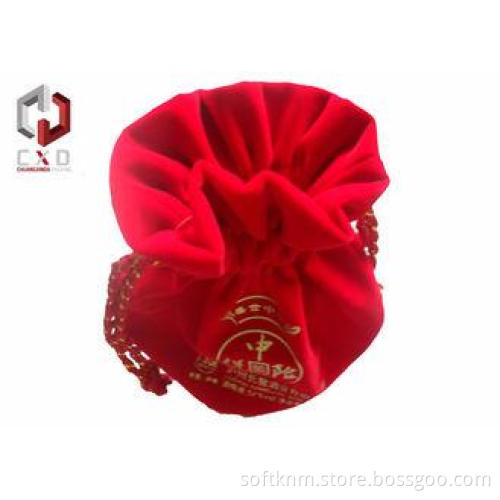 Red Velveteen Drawstring Bag For Packing Olive Oil Bottle